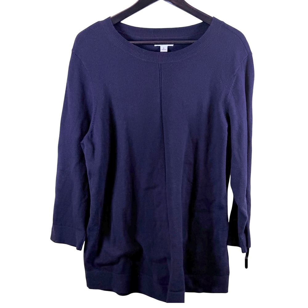 Croft & Barrow Womens XL‎ cotton bend Navy Blue Crewneck Center Seam Sweater
